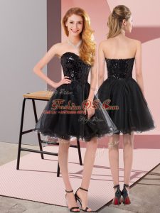 Comfortable Black A-line Sequins Homecoming Dress Zipper Tulle Sleeveless Mini Length