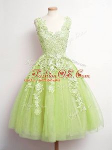Stunning Knee Length A-line Sleeveless Yellow Green Wedding Guest Dresses Lace Up