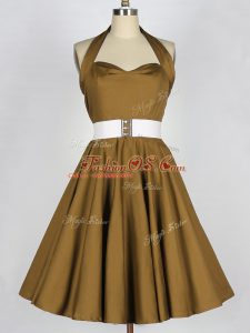 Brown Lace Up Halter Top Belt Dama Dress Taffeta Sleeveless
