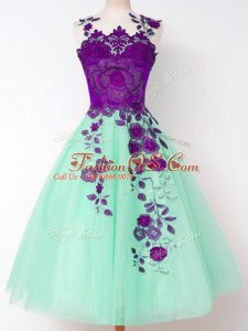 Colorful Apple Green Straps Neckline Appliques Wedding Party Dress Sleeveless Lace Up