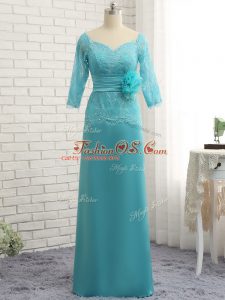 Chiffon Sweetheart 3 4 Length Sleeve Zipper Lace and Appliques Mother Of The Bride Dress in Baby Blue