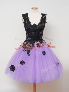 Delicate Lilac Bridesmaid Dresses Prom and Party and Wedding Party with Appliques Straps Sleeveless Zipper