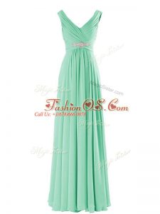 Glittering Floor Length Apple Green Bridesmaid Dresses V-neck Sleeveless Zipper