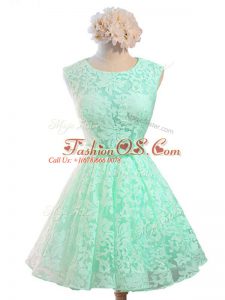 Colorful Apple Green Lace Up Scoop Belt Bridesmaid Gown Lace Sleeveless