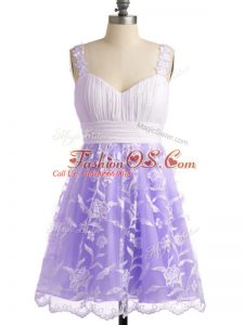 Empire Wedding Guest Dresses Lavender Straps Lace Sleeveless Knee Length Lace Up