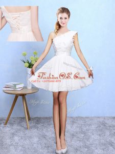 Vintage White Sleeveless Chiffon Lace Up Wedding Party Dress for Beach and Wedding Party