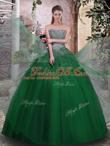Pretty Dark Green Sweet 16 Dresses Military Ball and Sweet 16 and Quinceanera with Beading Strapless Sleeveless Lace Up