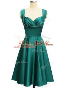Ruching Bridesmaid Dresses Teal Lace Up Sleeveless Knee Length
