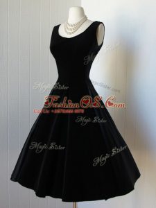 A-line Evening Dress Black Scoop Taffeta Sleeveless Knee Length Zipper