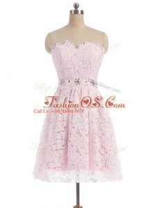 Pink Sweetheart Zipper Beading and Lace Prom Dress Sleeveless