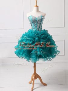 Teal A-line Beading and Ruffles Military Ball Dresses For Women Lace Up Organza Sleeveless Mini Length