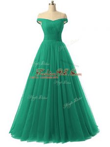 Designer Green Prom Party Dress Prom and Party and Military Ball with Ruching Off The Shoulder Sleeveless Lace Up