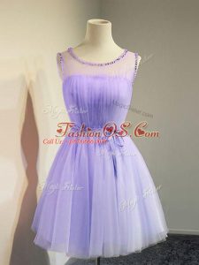 Colorful Belt Bridesmaid Dresses Lavender Lace Up Sleeveless Knee Length