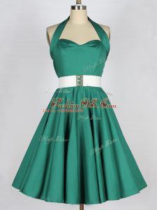Luxury Knee Length Dark Green Bridesmaids Dress Taffeta Sleeveless Belt