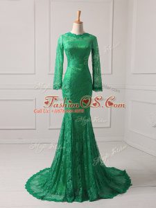 Fantastic Green Mother Of The Bride Dress Scoop Long Sleeves Brush Train Zipper