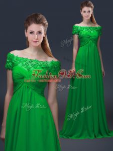 Green Chiffon Lace Up Off The Shoulder Short Sleeves Floor Length Mother Of The Bride Dress Appliques