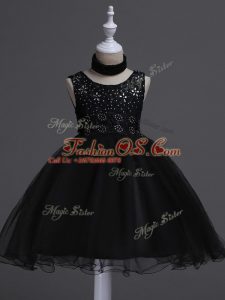 Trendy Black Little Girl Pageant Dress Wedding Party with Beading and Lace Scoop Sleeveless Zipper