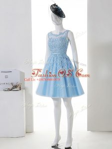 Captivating Baby Blue Sleeveless Tulle Zipper Dama Dress for Prom and Party and Wedding Party