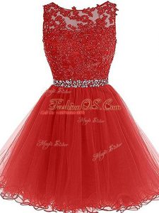 Decent Red Zipper Scoop Beading and Lace and Appliques Homecoming Dress Tulle Sleeveless