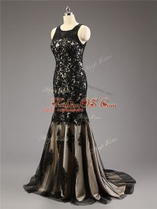 Sleeveless Brush Train Zipper Lace and Appliques Dress for Prom