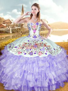Glorious Sweetheart Sleeveless Organza and Taffeta Sweet 16 Quinceanera Dress Embroidery and Ruffled Layers Lace Up