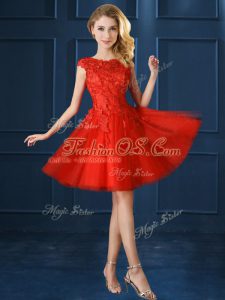 Most Popular Knee Length A-line Cap Sleeves Red Wedding Guest Dresses Lace Up