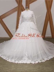 Hot Sale Zipper Wedding Gown White for Wedding Party with Lace and Appliques Court Train