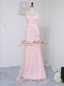 Dazzling Floor Length Column/Sheath Sleeveless Baby Pink Quinceanera Court of Honor Dress Zipper