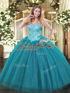 Exceptional Tulle and Sequined Sleeveless Floor Length Sweet 16 Dress and Appliques