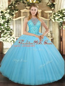 Tulle Sleeveless Floor Length Quinceanera Gown and Beading