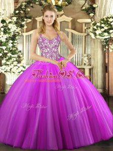 Ball Gowns Sweet 16 Dress Lilac Straps Tulle Sleeveless Floor Length Lace Up