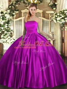 Sleeveless Floor Length Ruching Lace Up Vestidos de Quinceanera with Fuchsia