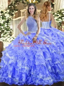 Excellent Sleeveless Lace Up Floor Length Beading and Ruffled Layers Quinceanera Dress