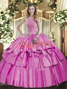 Lilac Sleeveless Organza and Taffeta Lace Up Quinceanera Dresses for Military Ball and Sweet 16 and Quinceanera