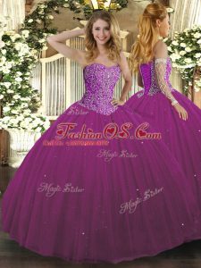 Decent Fuchsia Sleeveless Beading Floor Length 15th Birthday Dress