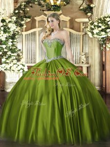 Beauteous Olive Green Sweet 16 Quinceanera Dress Military Ball and Sweet 16 and Quinceanera with Beading Sweetheart Sleeveless Lace Up