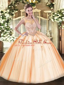 Scoop Sleeveless Tulle Quinceanera Dress Beading and Appliques Zipper