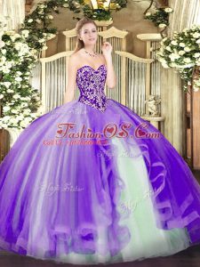 Pretty Sweetheart Sleeveless Lace Up Sweet 16 Quinceanera Dress Lavender Tulle