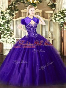 Charming Purple Tulle Lace Up Quinceanera Dress Sleeveless Floor Length Beading