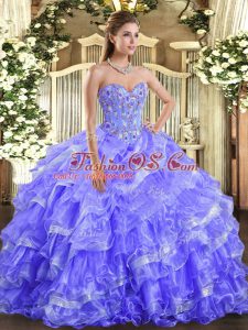Lavender Sleeveless Embroidery and Ruffled Layers Floor Length Sweet 16 Quinceanera Dress