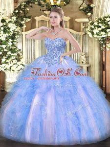 Sexy Sweetheart Sleeveless Organza Quinceanera Dress Appliques and Ruffles Lace Up
