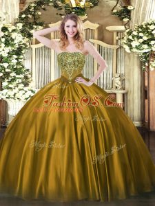 Brown Sleeveless Satin Lace Up 15th Birthday Dress for Military Ball and Sweet 16 and Quinceanera