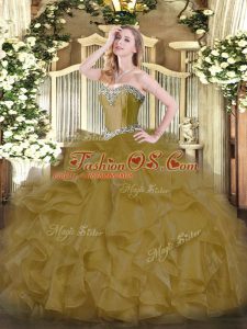 Fashion Brown Organza Lace Up Quinceanera Dress Sleeveless Floor Length Beading and Ruffles