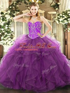 High Quality Floor Length Purple 15 Quinceanera Dress Sweetheart Sleeveless Lace Up