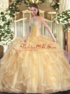 Nice Champagne Lace Up Sweetheart Beading and Ruffles Quinceanera Gowns Organza Sleeveless