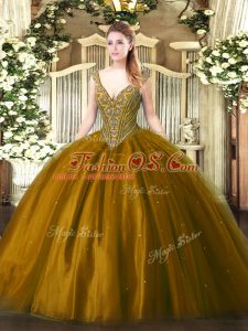 Floor Length Ball Gowns Sleeveless Brown Quince Ball Gowns Lace Up