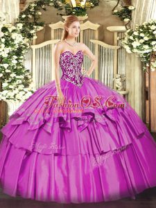 Lilac Sweetheart Lace Up Beading and Ruffled Layers Quinceanera Gown Sleeveless