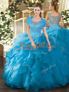 Best Scoop Sleeveless Clasp Handle Sweet 16 Dress Teal Tulle