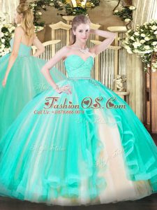 Apple Green Sweetheart Zipper Beading and Lace and Ruffles Sweet 16 Dresses Sleeveless