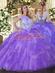 New Arrival Scoop Sleeveless Zipper Quinceanera Gown Lavender Organza